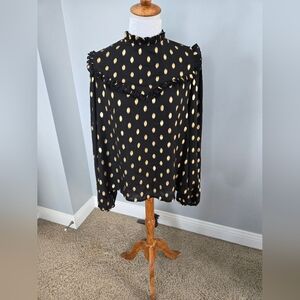 Elegant Black and Gold Polka Dot Women's Top Large
